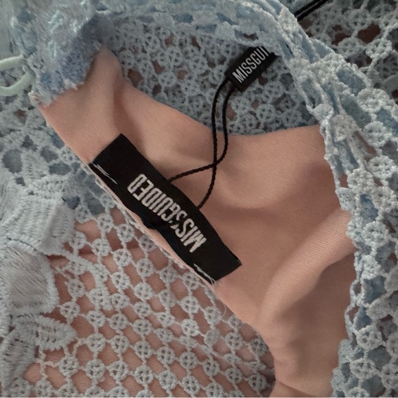 Sz 2 Missguided A line shift dress blue crocheted lace overlay with nude NWT - Picture 7 of 7